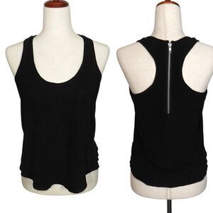 Parker Black Genuine Suede Leather Perforated Tank Top Back Zip Size XS